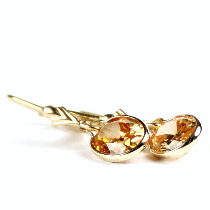 14K Gold Leverback Earrings Champagne CZ E001 Image 3