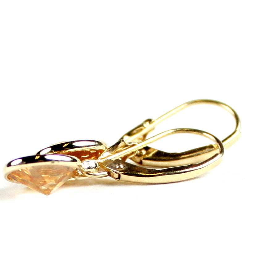 14K Gold Leverback Earrings Champagne CZ E001 Image 4