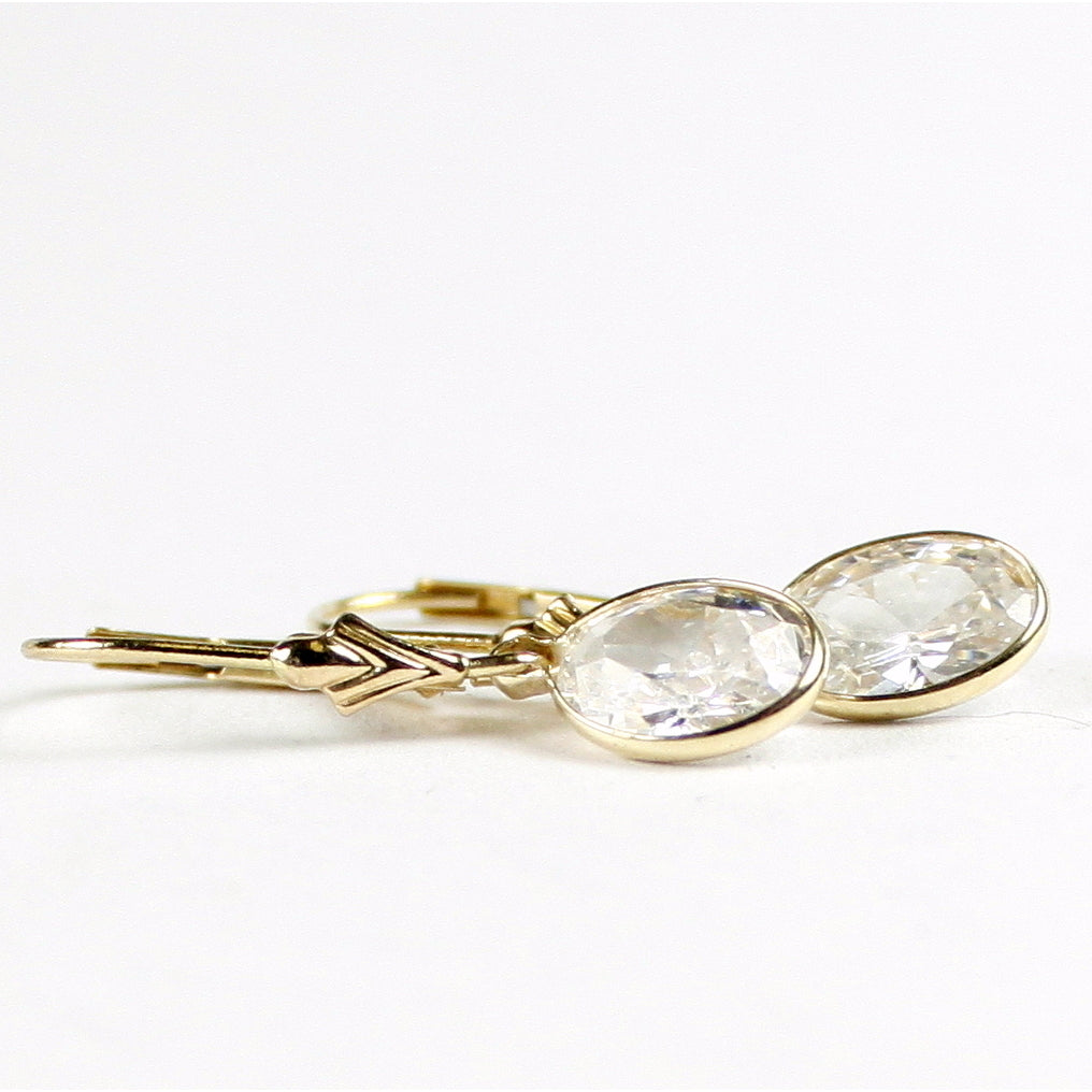 14K Gold Leverback Earrings Cubic Zirconia E001 Image 2