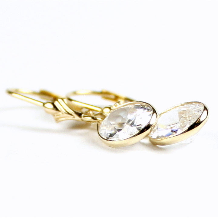 14K Gold Leverback Earrings Cubic Zirconia E001 Image 3