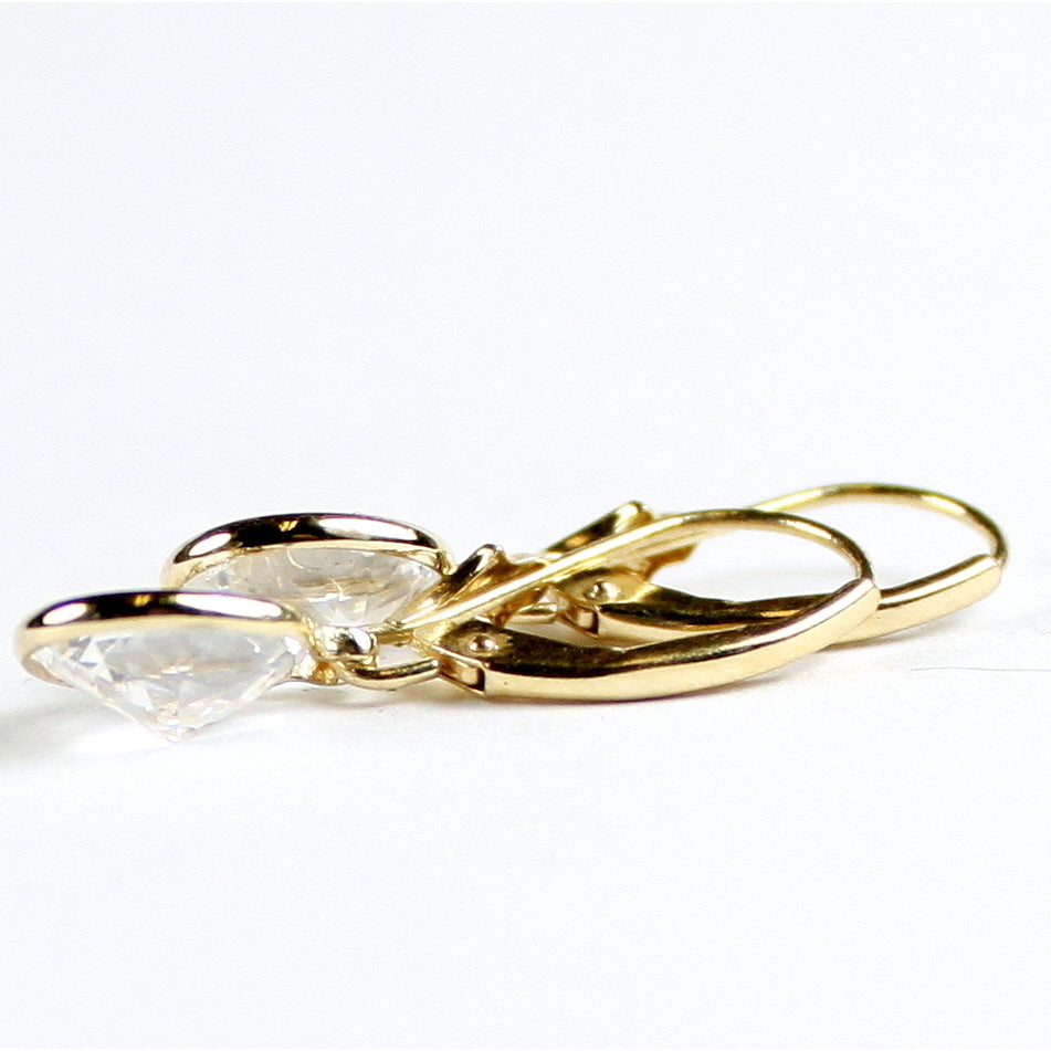 14K Gold Leverback Earrings Cubic Zirconia E001 Image 4