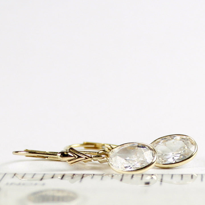 14K Gold Leverback Earrings Cubic Zirconia E001 Image 6