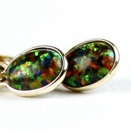 14K Leverback Earrings Created Black Opal E001 Image 1