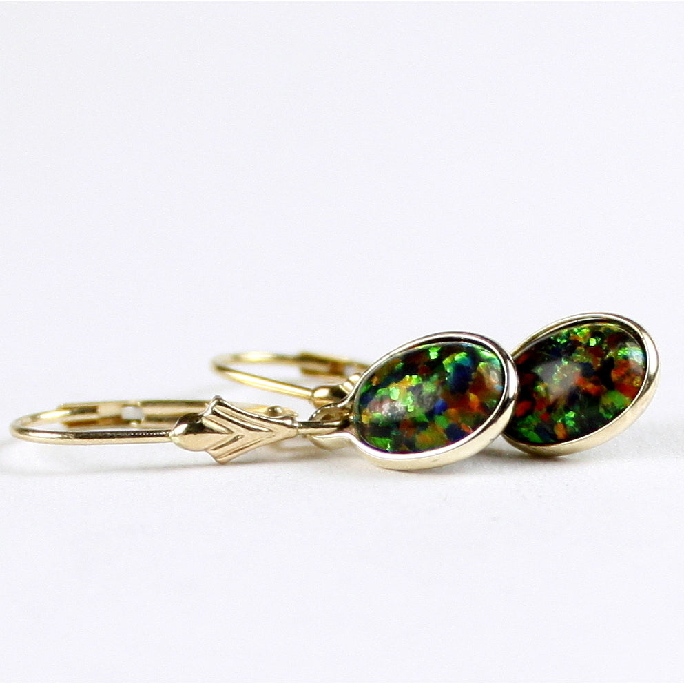 14K Leverback Earrings Created Black Opal E001 Image 2