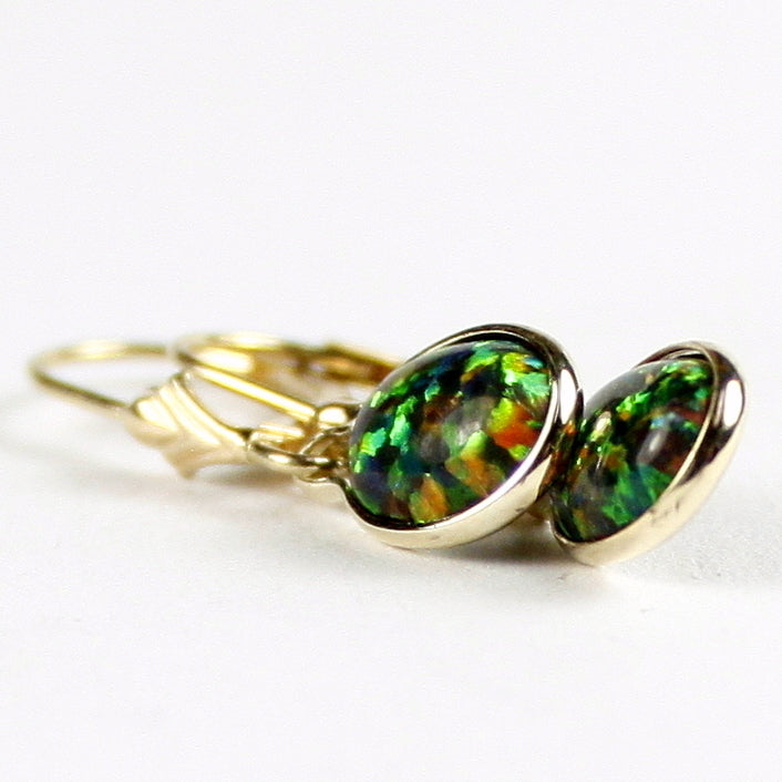 14K Leverback Earrings Created Black Opal E001 Image 3