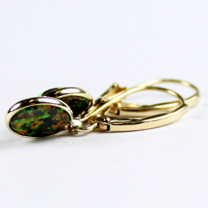 14K Leverback Earrings Created Black Opal E001 Image 4