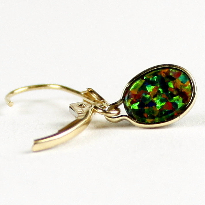 14K Leverback Earrings Created Black Opal E001 Image 4