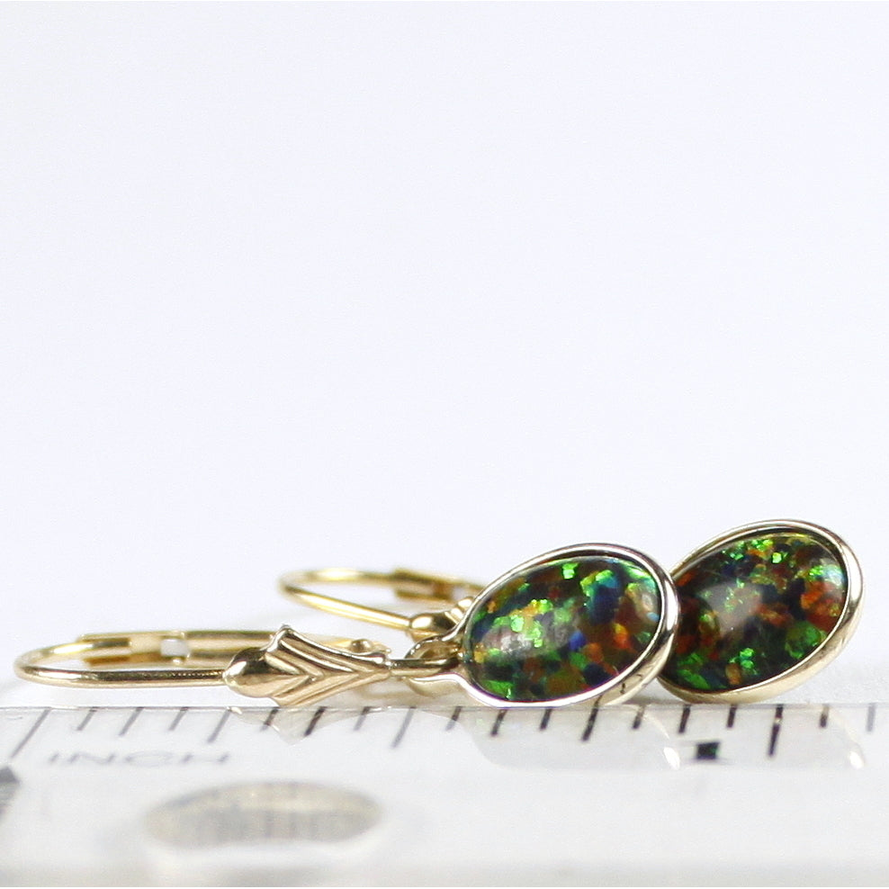 14K Leverback Earrings Created Black Opal E001 Image 6