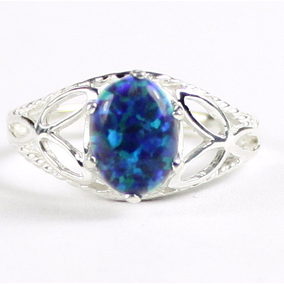 SR137 Created Blue/ Green Opal 925 Sterling Silver Ring Image 1