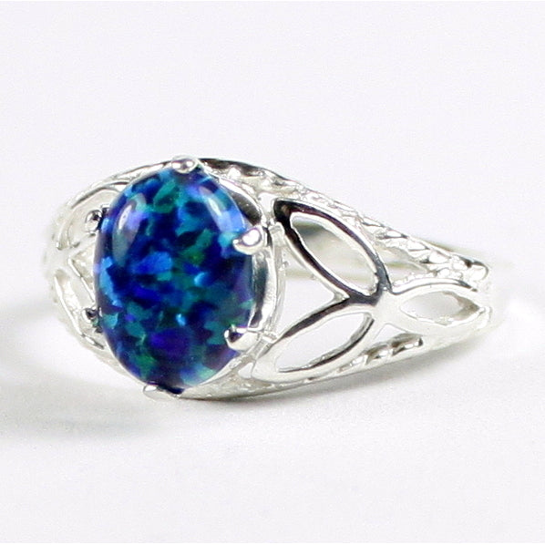 SR137 Created Blue/ Green Opal 925 Sterling Silver Ring Image 2