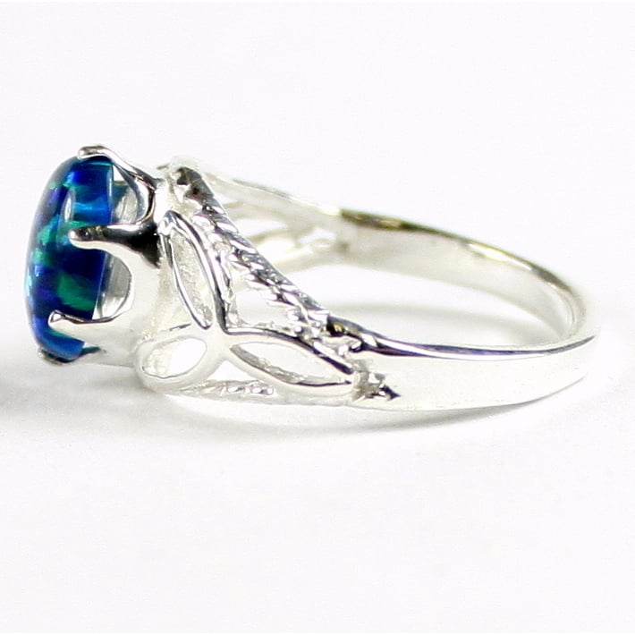 SR137 Created Blue/ Green Opal 925 Sterling Silver Ring Image 3