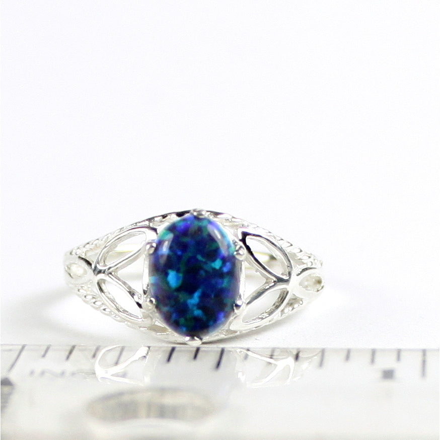 SR137 Created Blue/ Green Opal 925 Sterling Silver Ring Image 4