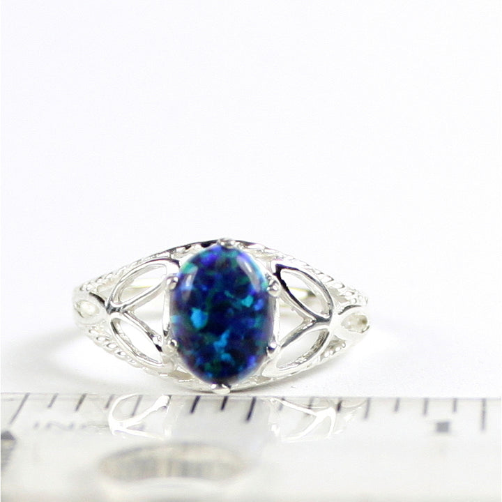 SR137 Created Blue/ Green Opal 925 Sterling Silver Ring Image 4