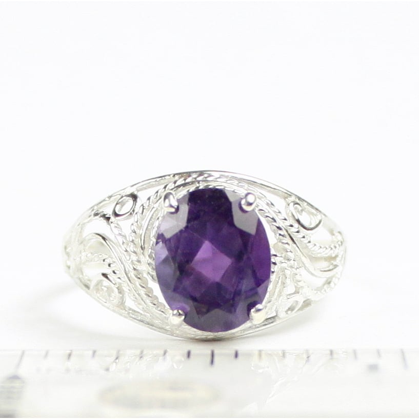 SR083 10x8mm Amethyst 925 Sterling Silver Ring Image 4