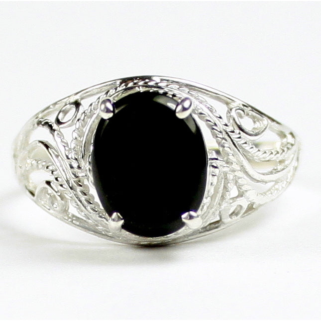 SR083 10x8mm Black Onyx 925 Sterling Silver Ring Image 1