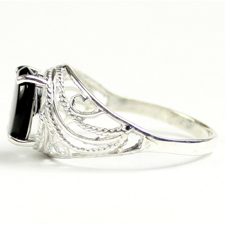 SR083 10x8mm Black Onyx 925 Sterling Silver Ring Image 3