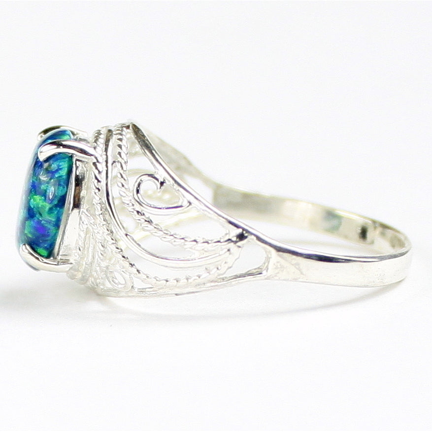 SR083 10x8mm Created Blue/Green Opal 925 Sterling Silver Ring Image 3