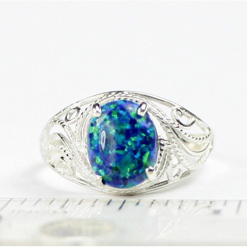 SR083 10x8mm Created Blue/Green Opal 925 Sterling Silver Ring Image 4