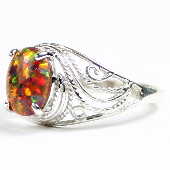 SR083 10x8mm Created Red Brown Opal 925 Sterling Silver Ring Image 2