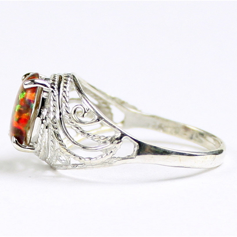 SR083 10x8mm Created Red Brown Opal 925 Sterling Silver Ring Image 3