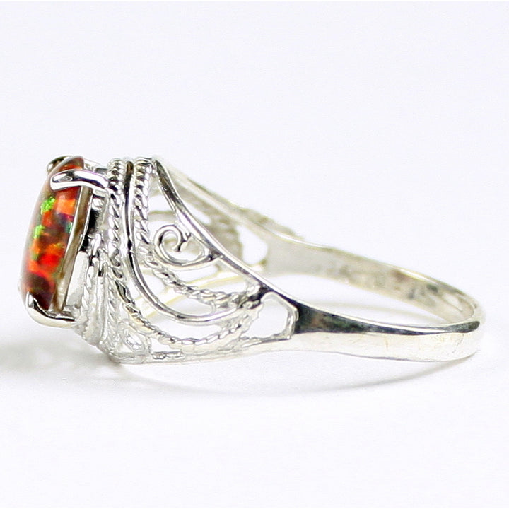 SR083 10x8mm Created Red Brown Opal 925 Sterling Silver Ring Image 3