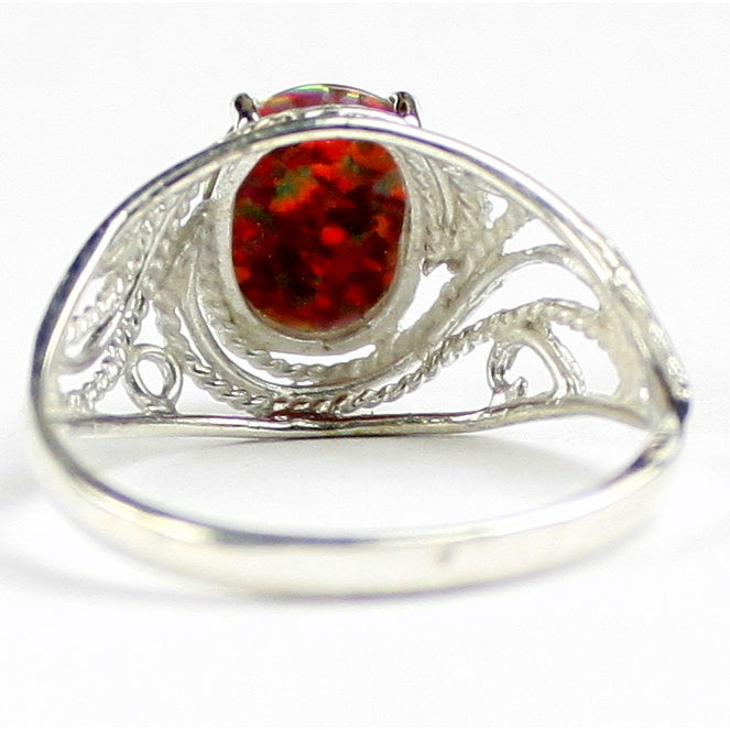 SR083 10x8mm Created Red Brown Opal 925 Sterling Silver Ring Image 4