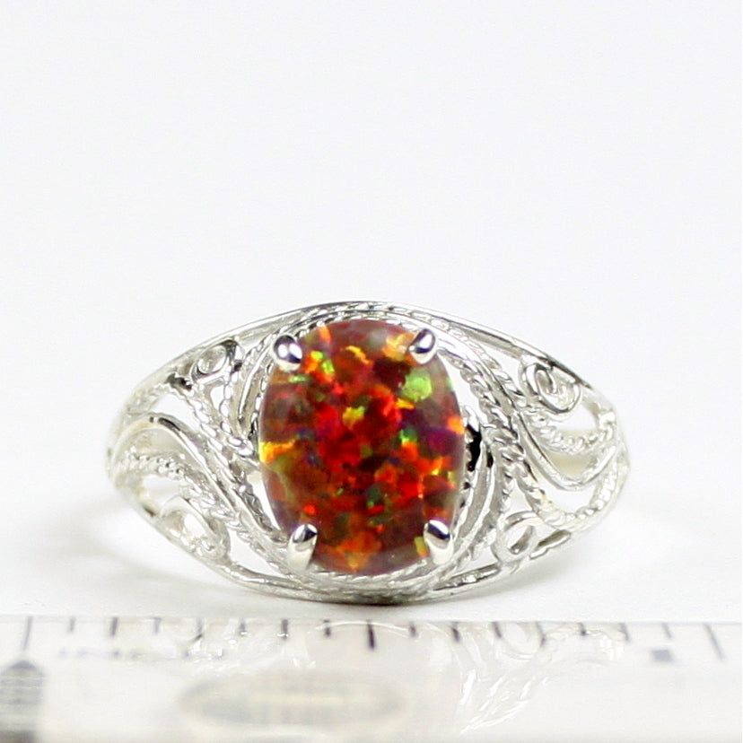 SR083 10x8mm Created Red Brown Opal 925 Sterling Silver Ring Image 4