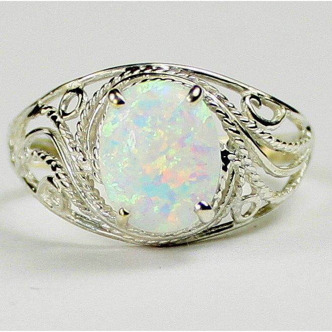 SR083 10x8mm Created White Opal 925 Sterling Silver Ring Image 1