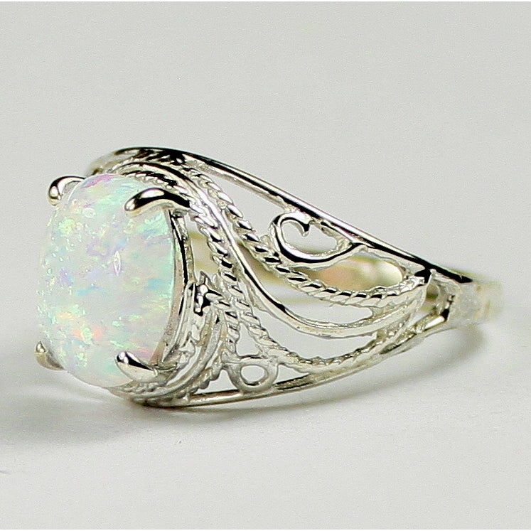 SR083 10x8mm Created White Opal 925 Sterling Silver Ring Image 2