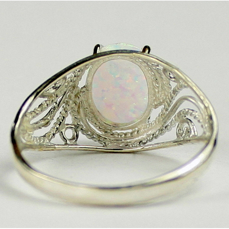 SR083 10x8mm Created White Opal 925 Sterling Silver Ring Image 4