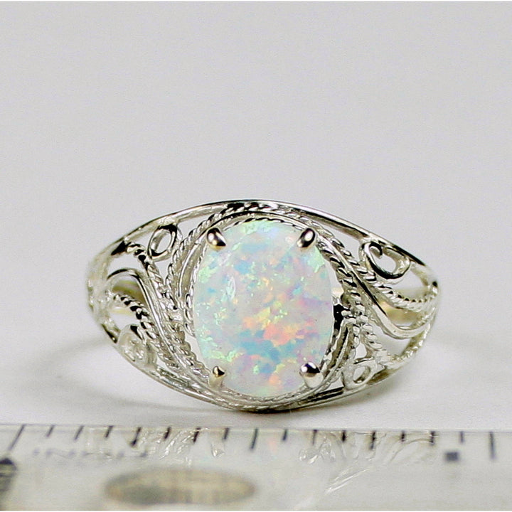 SR083 10x8mm Created White Opal 925 Sterling Silver Ring Image 4