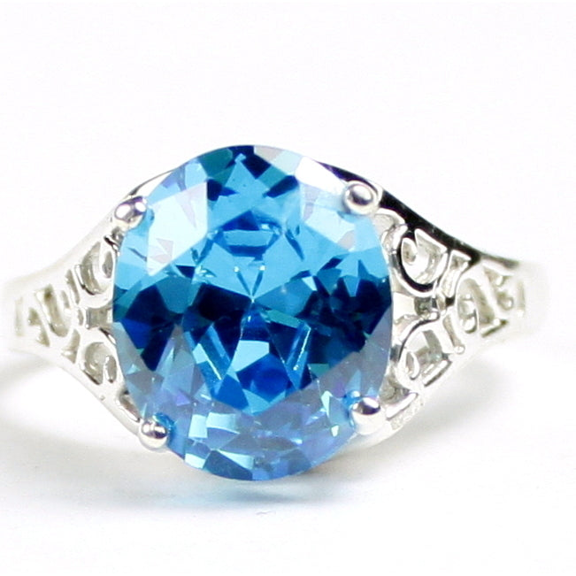 SR057 Swiss Blue CZ 925 Sterling Silver Ring Image 1