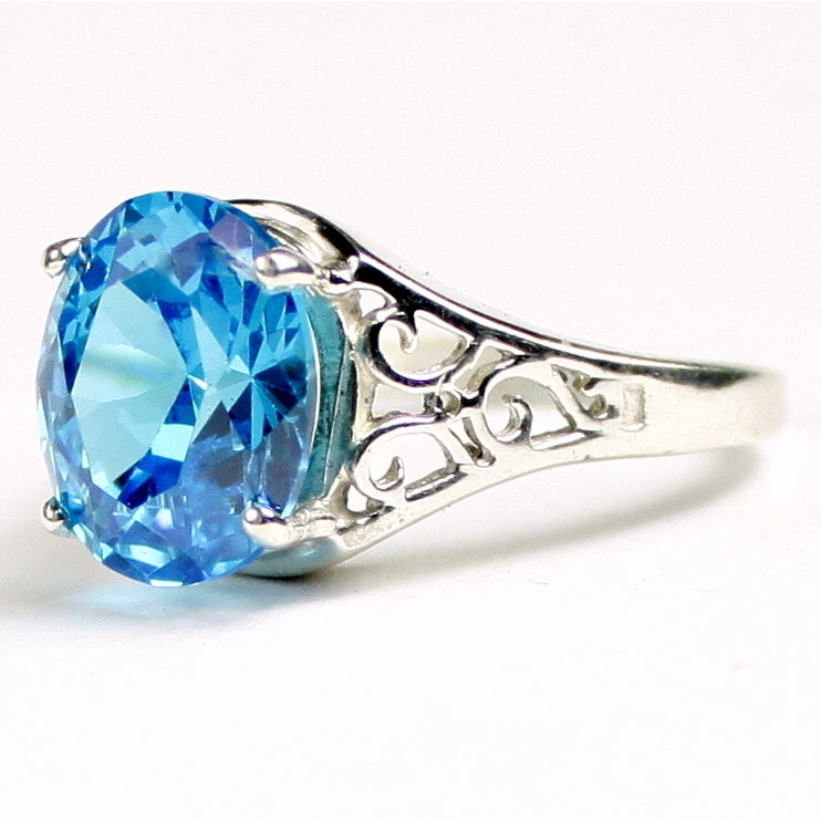 SR057 Swiss Blue CZ 925 Sterling Silver Ring Image 2