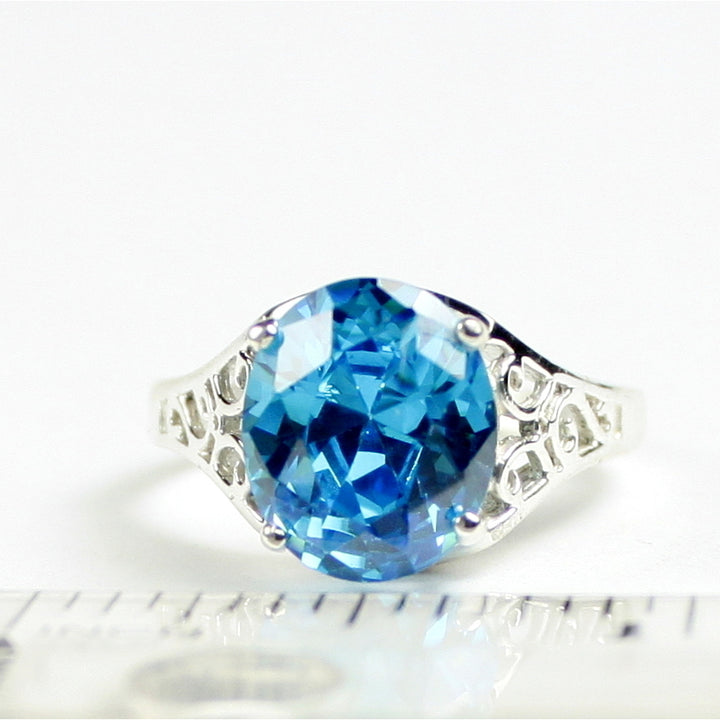 SR057 Swiss Blue CZ 925 Sterling Silver Ring Image 4