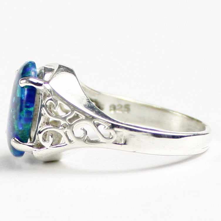 SR057 Created Blue Green Opal 925 Sterling Silver Ring Image 3