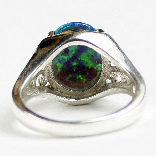 SR057 Created Blue Green Opal 925 Sterling Silver Ring Image 4