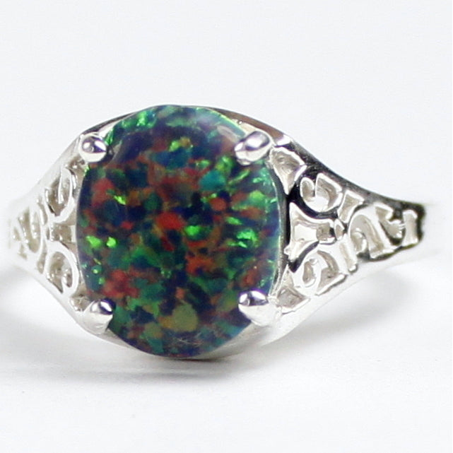 SR057 Created Black Opal 925 Sterling Silver Ring Image 1