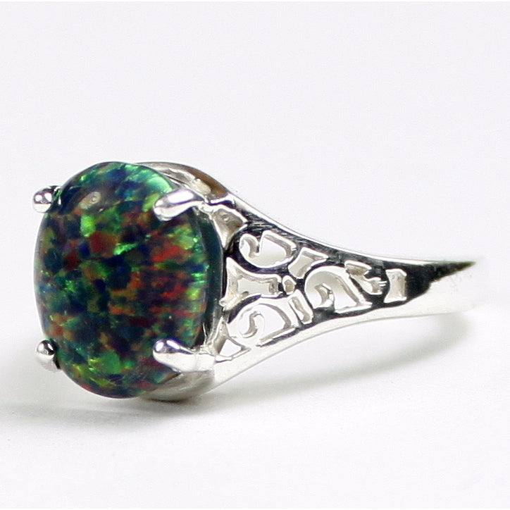 SR057 Created Black Opal 925 Sterling Silver Ring Image 2