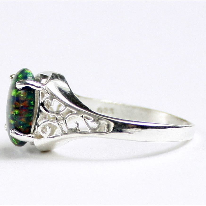 SR057 Created Black Opal 925 Sterling Silver Ring Image 3