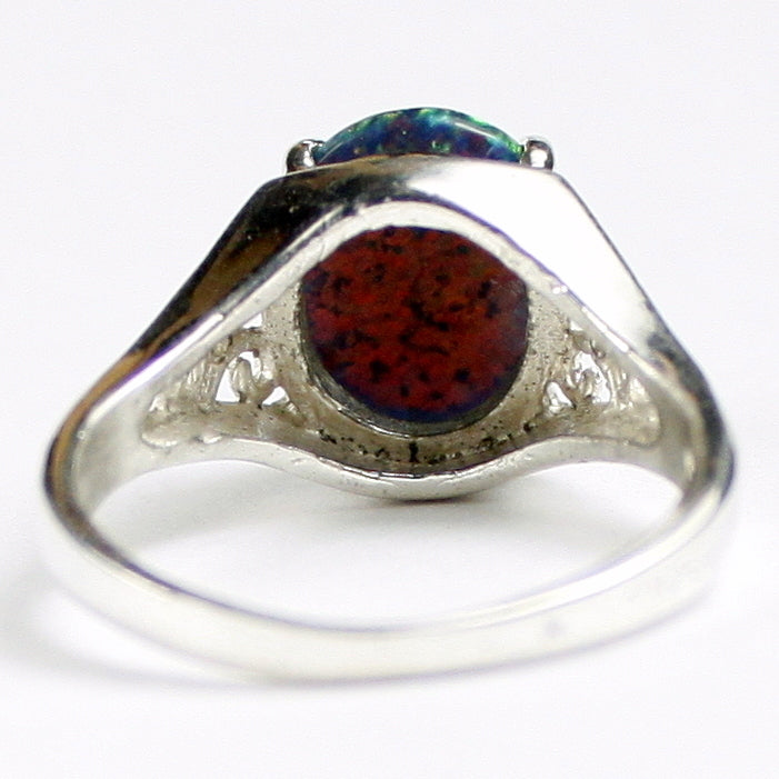 SR057 Created Black Opal 925 Sterling Silver Ring Image 4