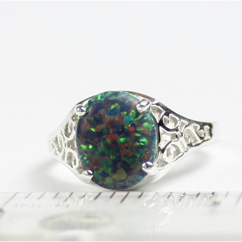 SR057 Created Black Opal 925 Sterling Silver Ring Image 4