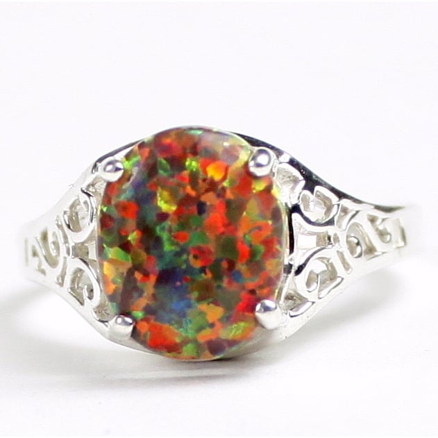 SR057 Created Red Brown Opal 925 Sterling Silver Ring Image 1