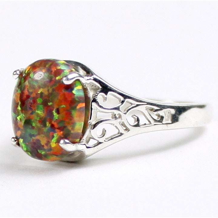 SR057 Created Red Brown Opal 925 Sterling Silver Ring Image 2