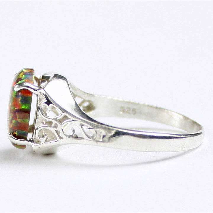 SR057 Created Red Brown Opal 925 Sterling Silver Ring Image 3