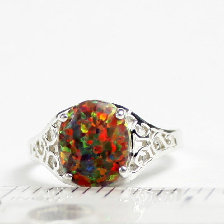 SR057 Created Red Brown Opal 925 Sterling Silver Ring Image 4