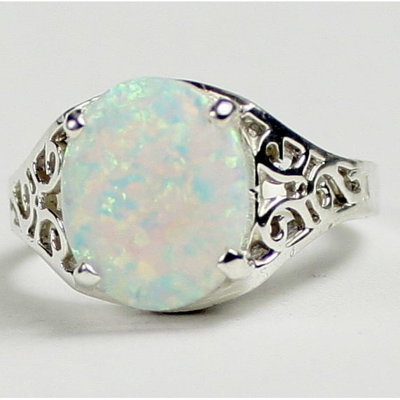 SR057 Created White Opal 925 Sterling Silver Ring Image 1