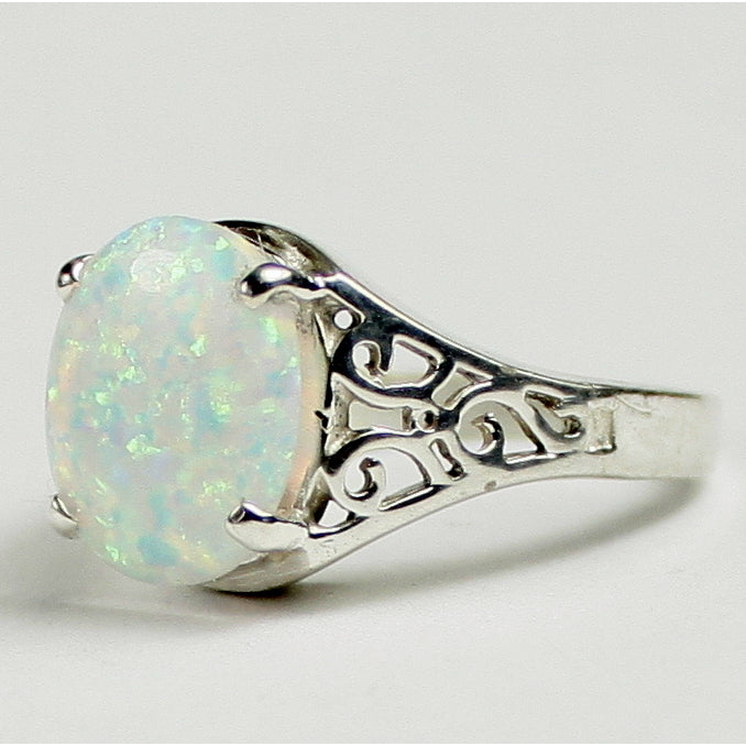 SR057 Created White Opal 925 Sterling Silver Ring Image 2