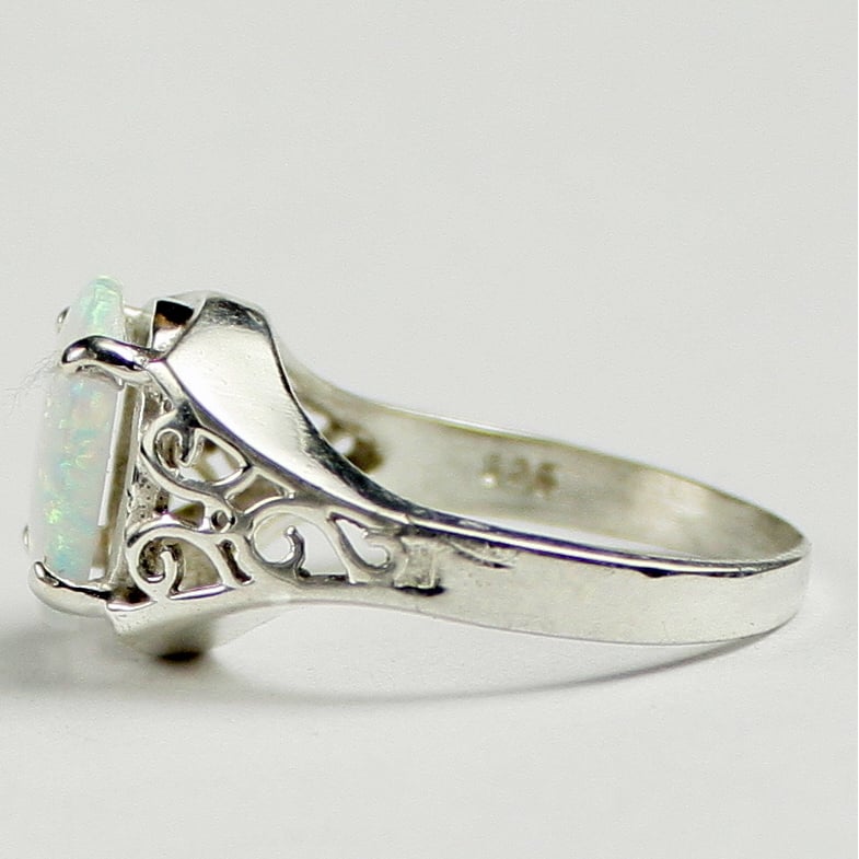 SR057 Created White Opal 925 Sterling Silver Ring Image 3