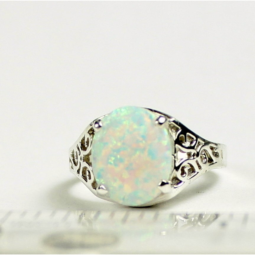 SR057 Created White Opal 925 Sterling Silver Ring Image 4