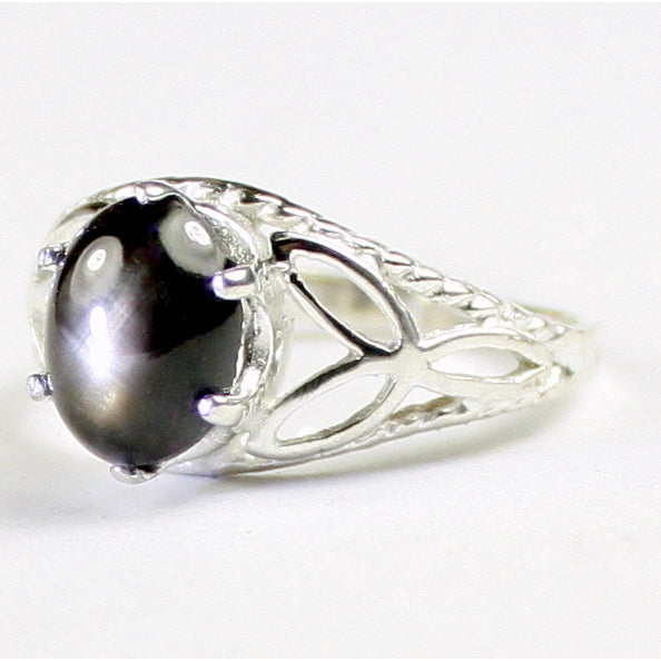 SR137 Black Star Sapphire 925 Sterling Silver Ring Image 2